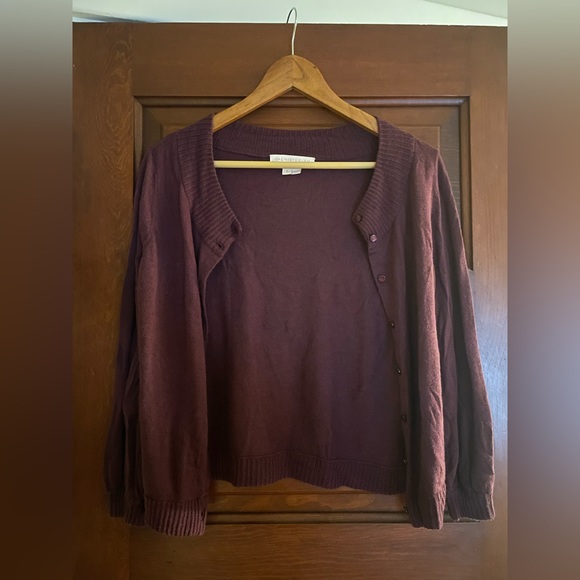 Gal Meets Glam Tamara Puff Sleeve Button Front Cardigan in Napa Grape - Picture 5 of 5